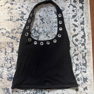 Reformation Black Grommet Halter Tank Top